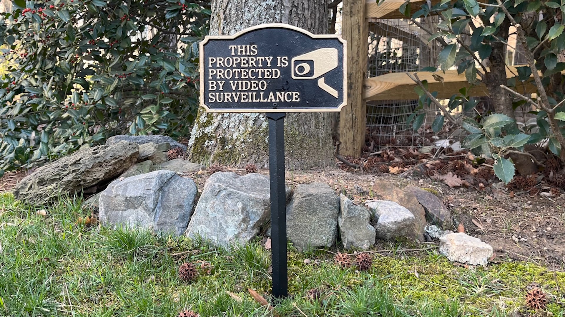 Garden Boss - This Property is Protected By Video Surveillance with Camera Icon (With more intricate border)  WP-1013