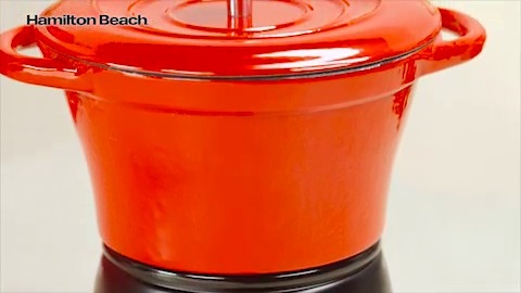 Hamilton Beach 1.5Qt Porcelain Enameled Cast Iron Party Crock Pot, Red ~  NEW