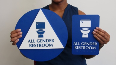 Men, Women And Accessible Pictogram Braille Unisex Restroom Sign