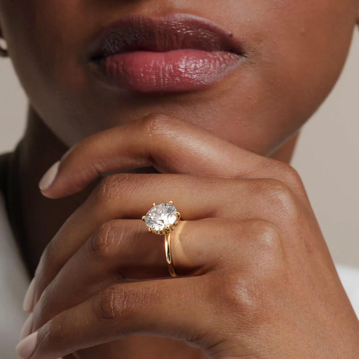 18K Yellow Gold Petal Six Prong Diamond Ring