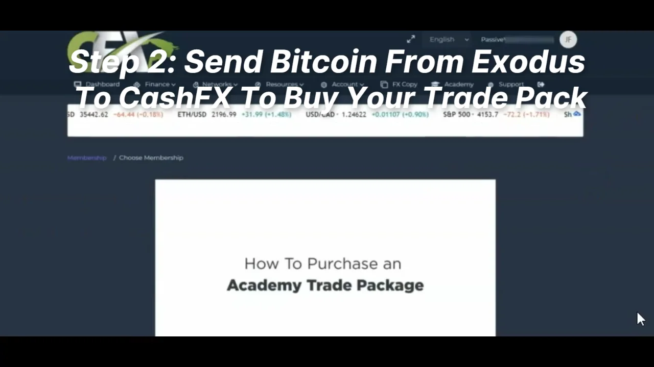 Step 2: Send Bitcoin from Exodus To CashFX To Buy Your Trade Pack