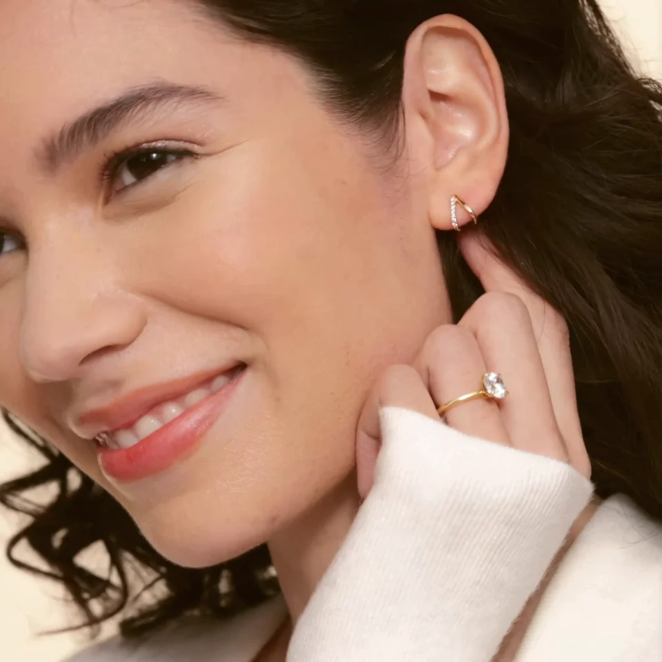 14K Yellow Gold Zuri Diamond Huggie Earrings