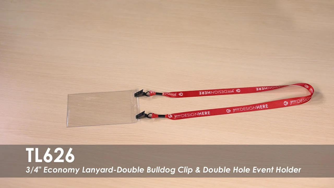 Custom Printed 3/4-in. Lanyard-Double Bulldog Clip & Double Hole Event  Holder-Blank