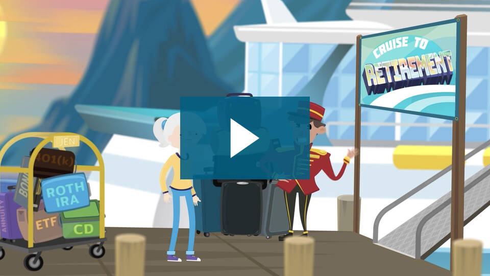 Video thumbnail for Retirement and Savings with a play button over the top.