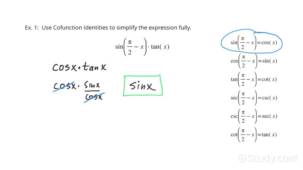 Using Cofunction Identities | Trigonometry | Study.com