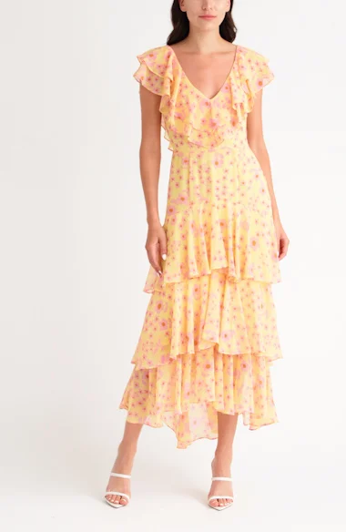 wayf orange dress Orange Wayf Alexa Tiered Maxi Dress by WAYF