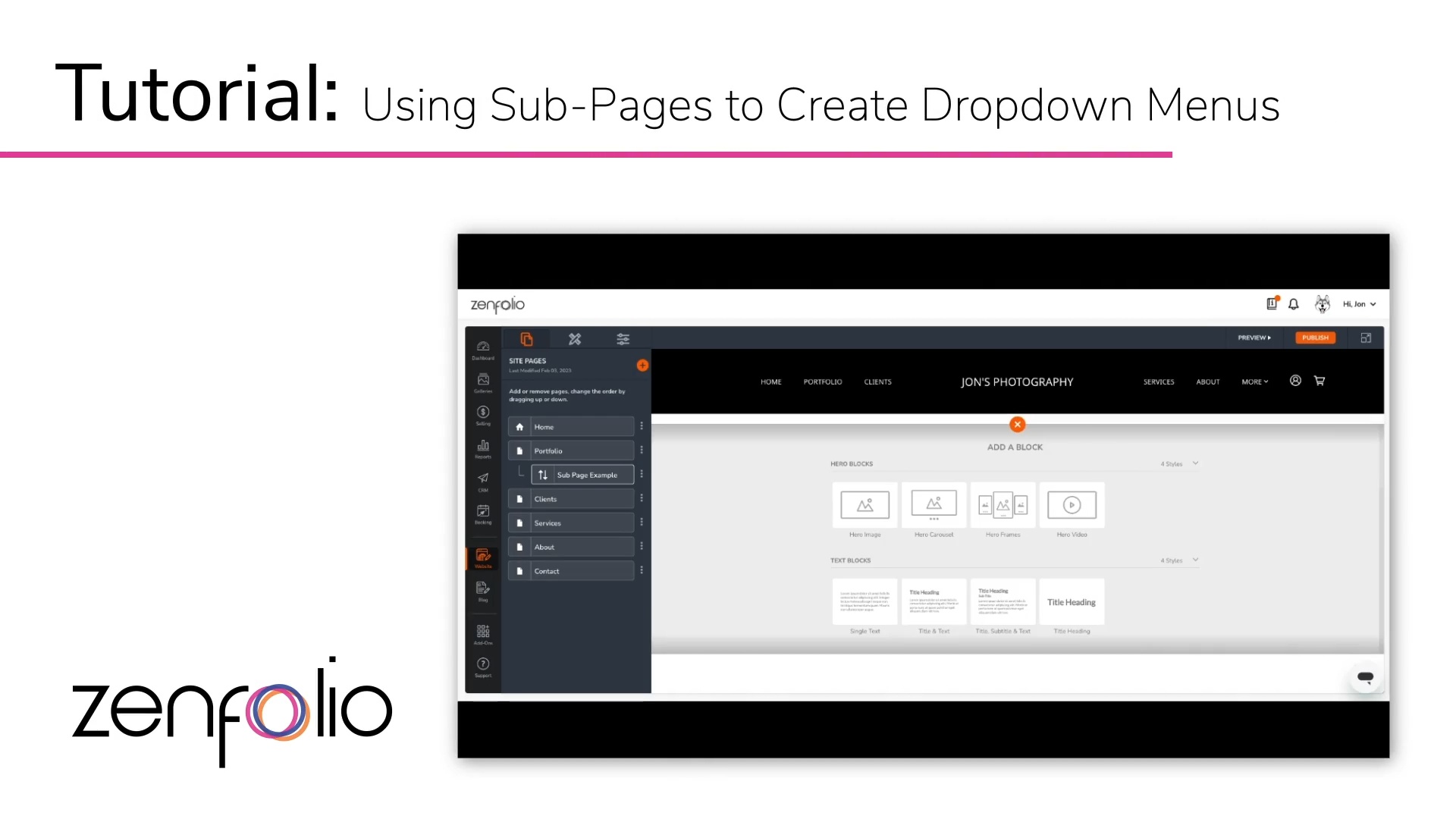 Using Sub-Pages to Create Dropdown Menus – Zenfolio NextZen