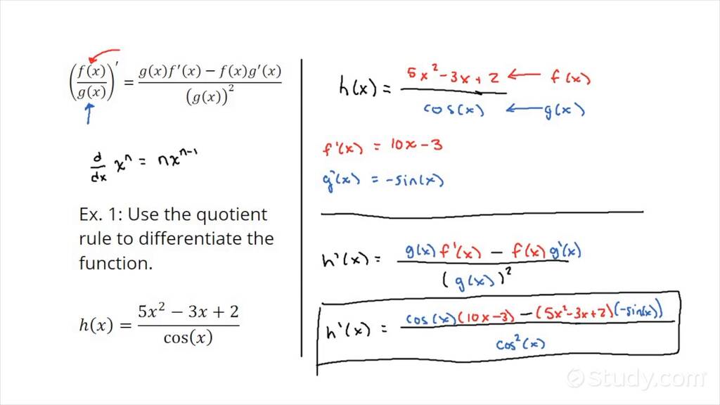 Differentiating The Quotient Of Two Differentiable Functions Using The Quotient Rule Calculus 7210