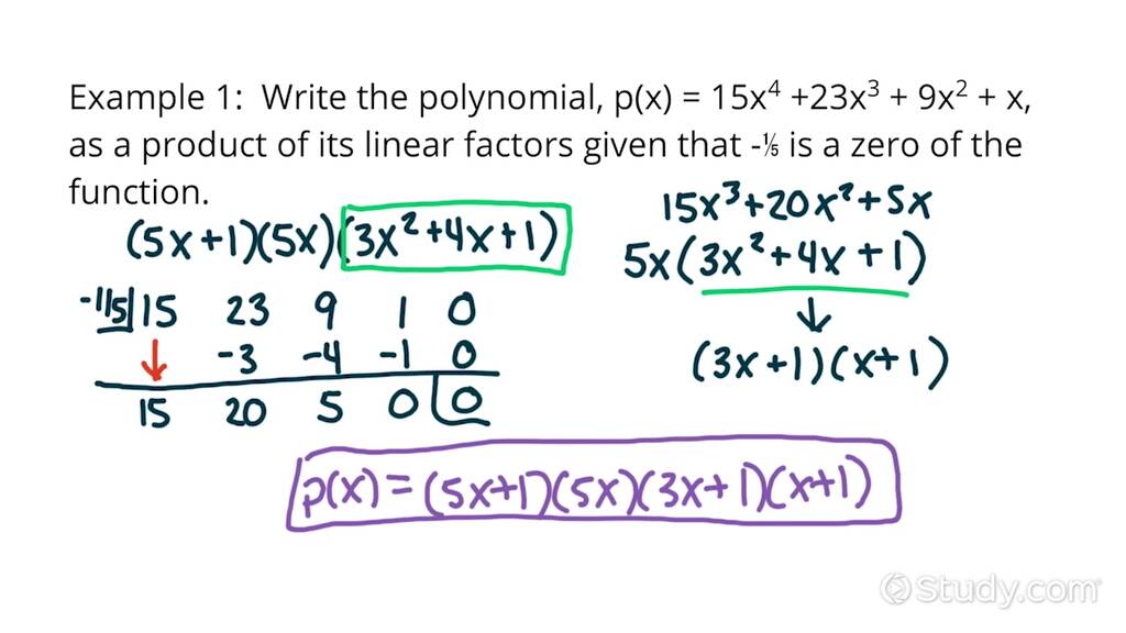 Using a Given Real Zero to Write a Polynomial as a Product of Linear ...