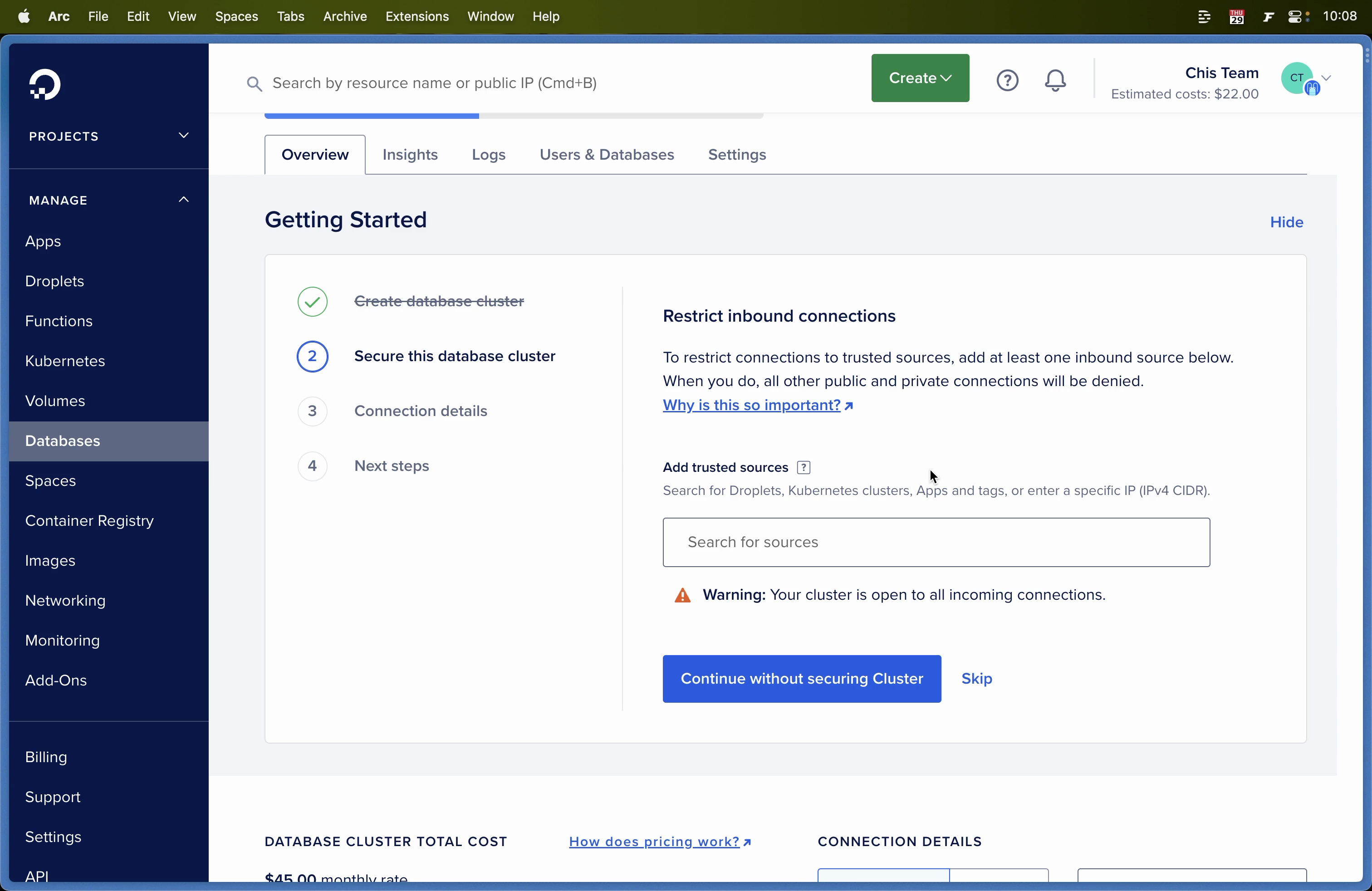 Steps to create a Managed MongoDB cluster on DigitalOcean