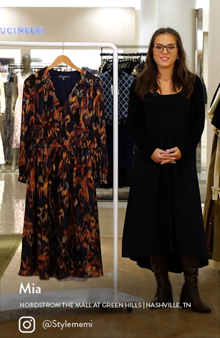 Ikat Long Sleeve Stretch Satin Midi Dress