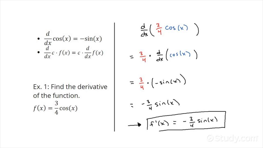 Differentiating f(x)=cosx Using a Specific Rule | Calculus | Study.com