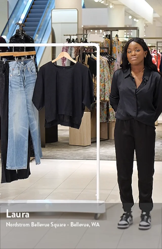 DKNY Drop Shoulder Boxy Linen Top | Nordstrom