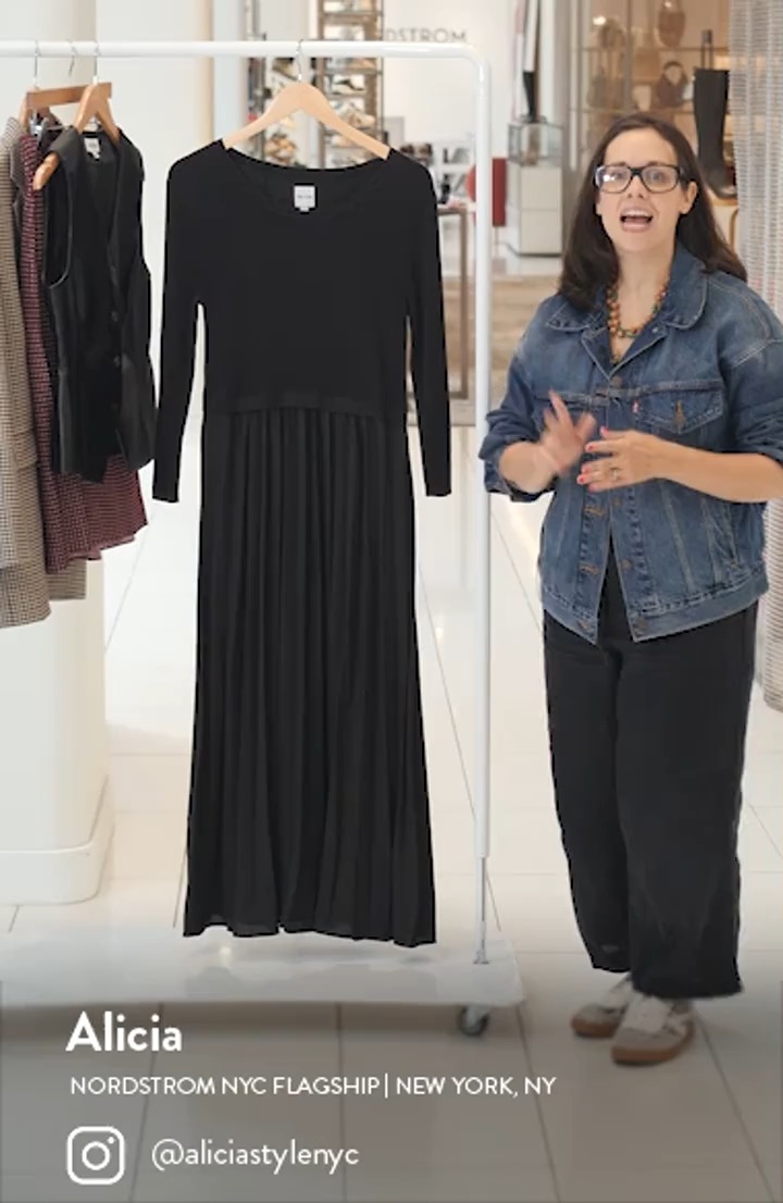 NIC+ZOE Kyrie Long Sleeve Pleated Mixed Media Maxi Dress | Nordstrom