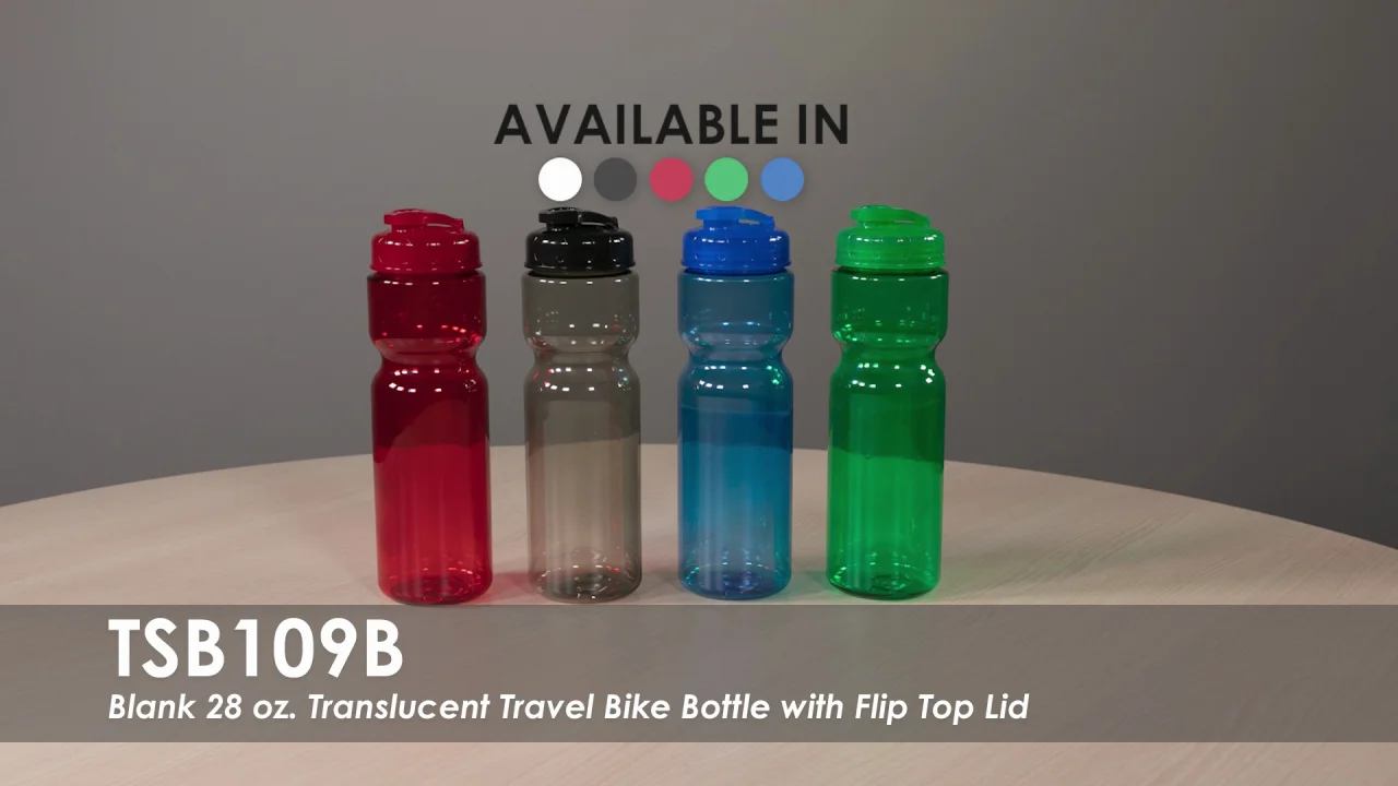 Custom Water Bottles - 28 oz. Translucent Travel Bike Bottle with Flip Top  Lid