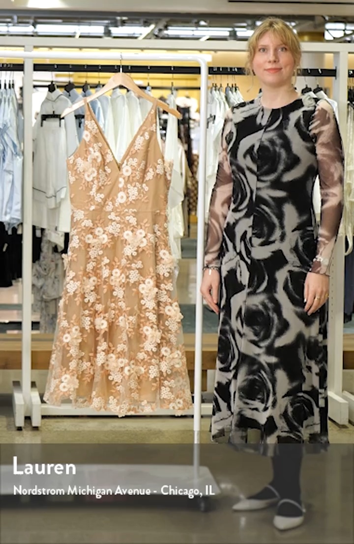 Dress the Population Elisa Floral Appliqué Embroidered Fit & Flare