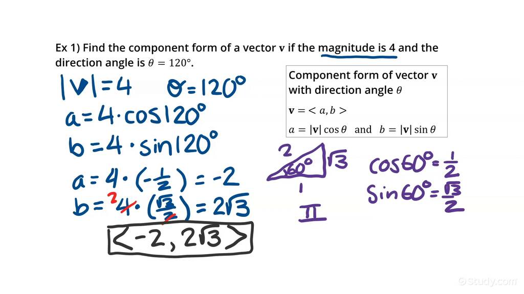 How To Write A Vector In Component Form Given Its Magnitude And Direction Angle Geometry 7471