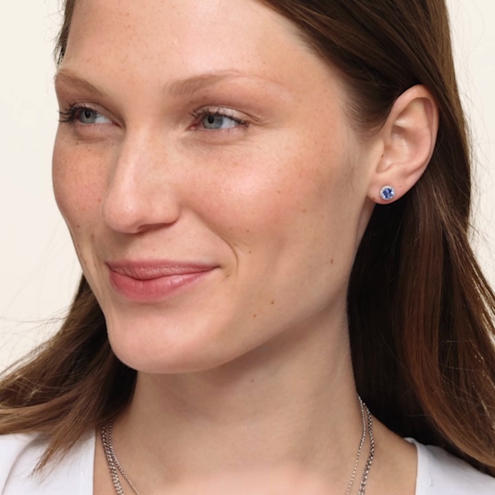 18K White Gold Sapphire Halo Diamond Earrings