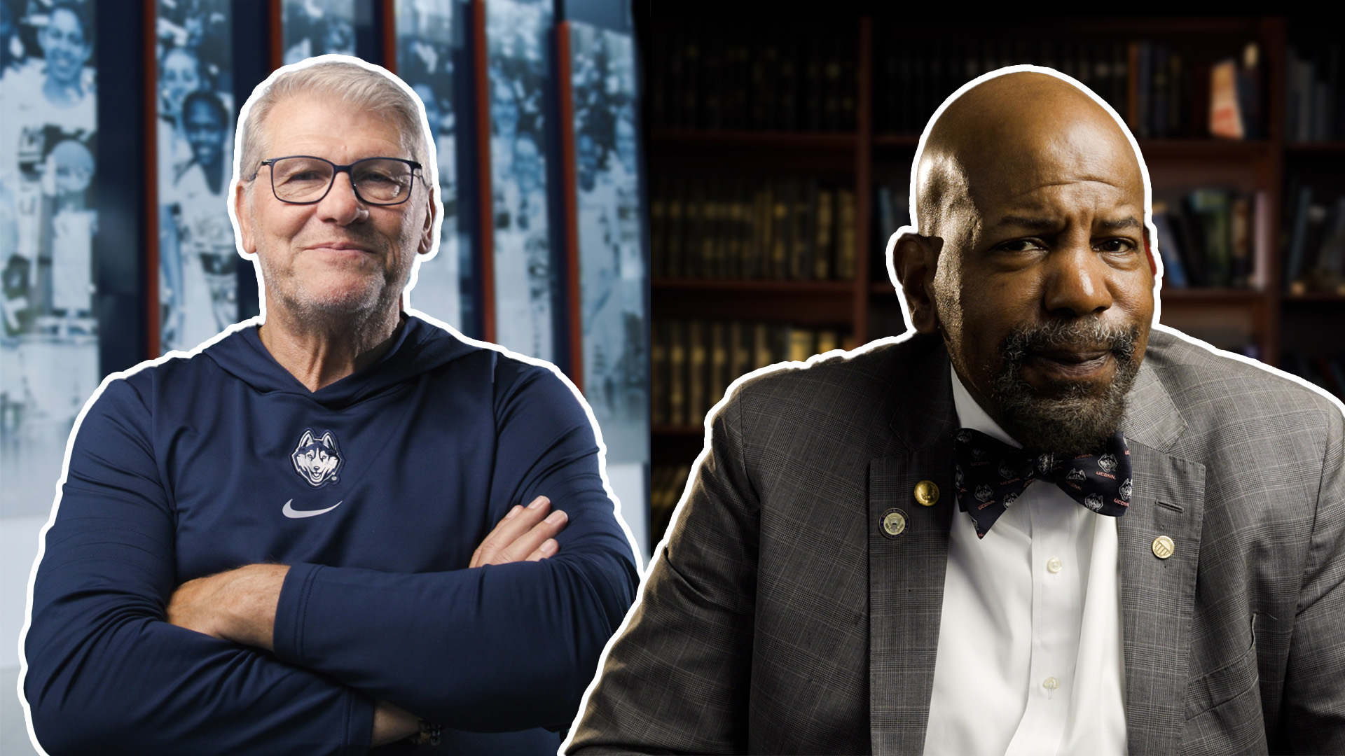 Thumbnail of Coach Geno Auriemma and Dr. Cato T. Laurencin, highlighted with white outline