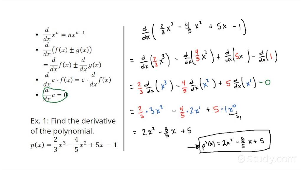 Differentiating Polynomials Using the Power Rule with a Combination of ...