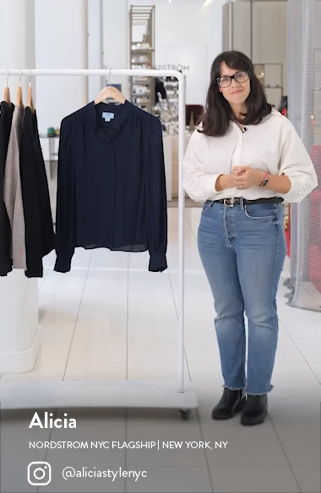 CeCe Open Collar Long Sleeve Georgette Button-Up Shirt Nordstrom