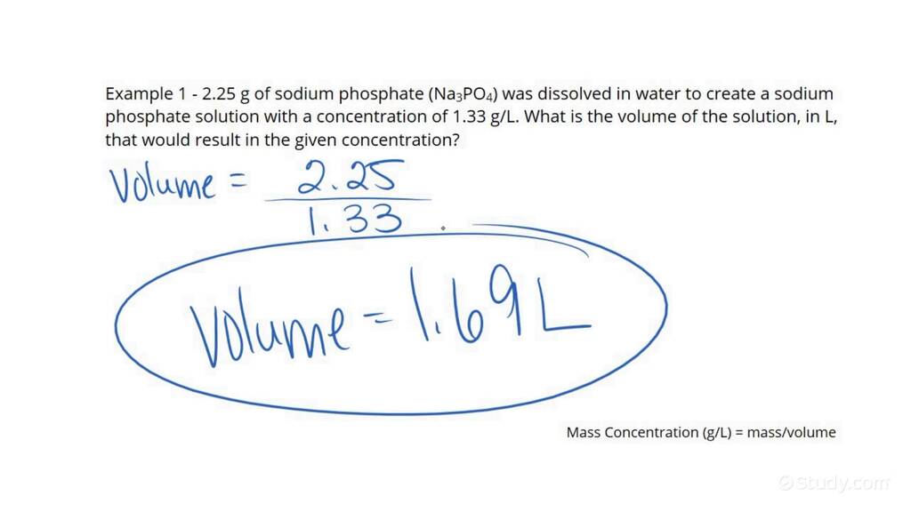 Using Mass Concentration to Find Solution Volume | Chemistry | Study.com
