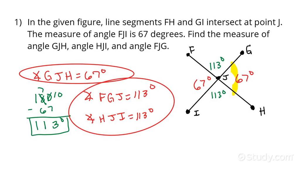 How to Find Angle Measures Given 2 Intersecting Lines Geometry