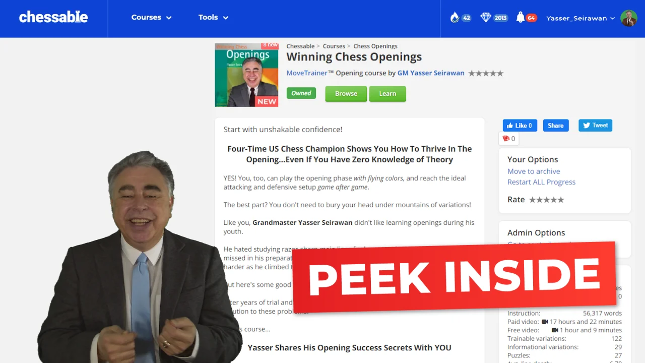 Chessable on X: #YeahBaby Winning Chess Openings is the latest  @EverymanChess classic to be converted onto Chessable! In over 17 hours of  video with the 4-time US Champion Yasser Seirawan you'll learn