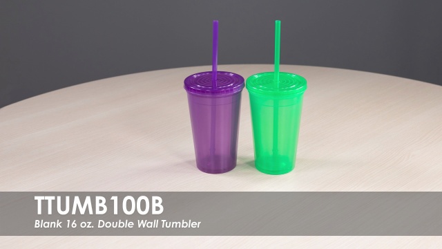 16 oz. Double Wall Clear Acrylic Tumbler With Colored Straw-Blank