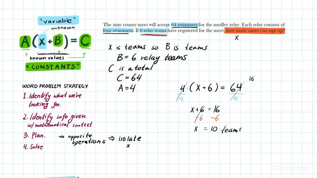 How to Write an Equation of the Form A(X + B) = C to Solve a Word ...