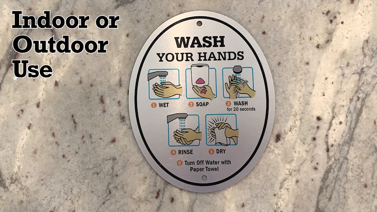 Wash Your Hands Diamond Plate Oval Sign DP-0141