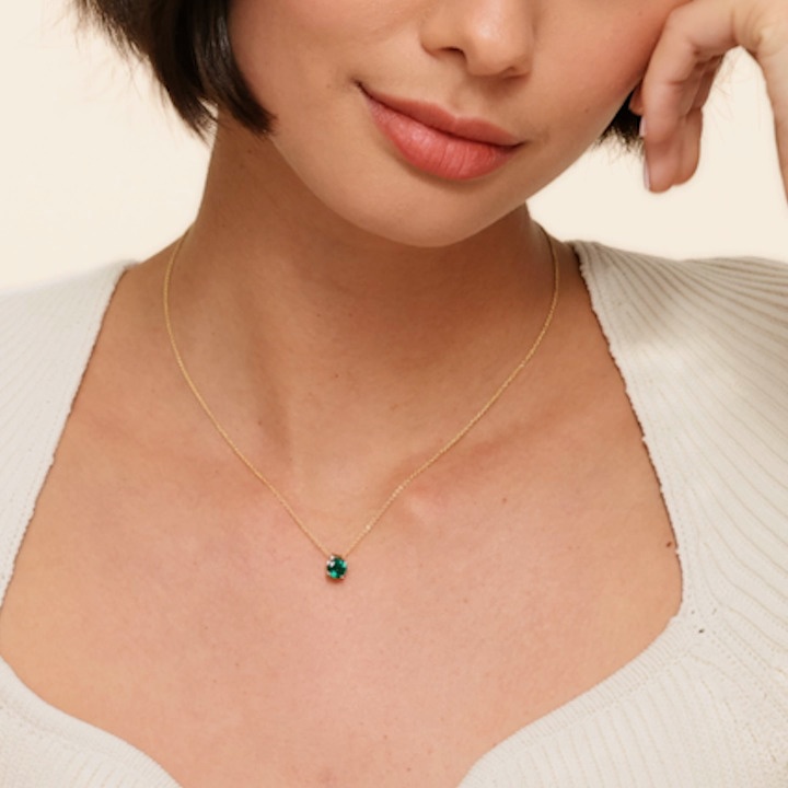 18K Yellow Gold Floating Solitaire Lab Emerald Pendant