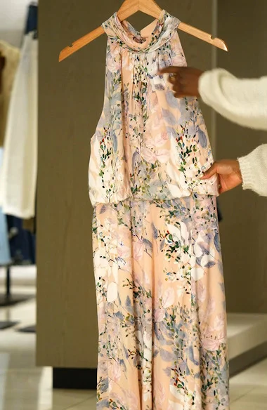 Watercolor Floral Halter Neck Chiffon Midi Dress