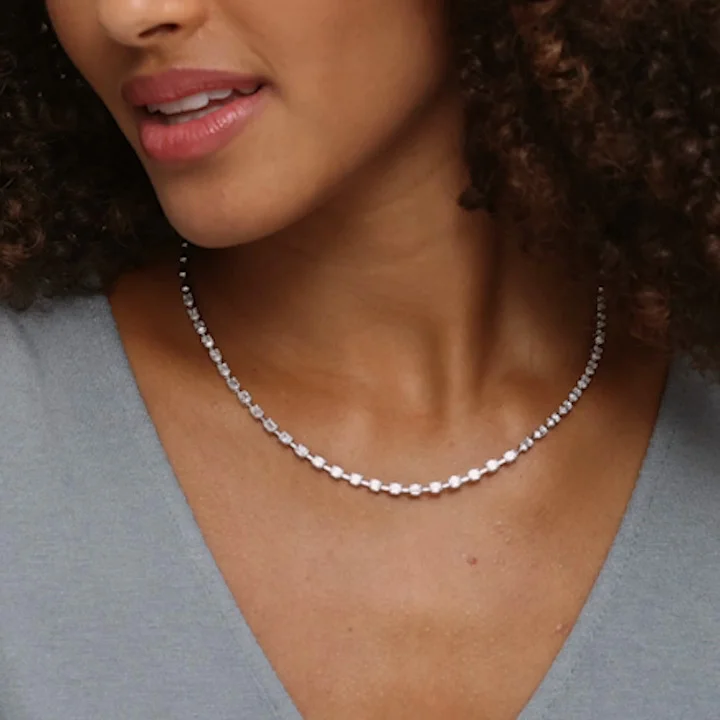 Emerald Cut Lab Diamond Tennis Necklace (5 in 18K White - Main Image