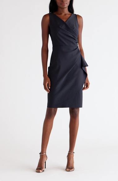 Petite Compression Collection Surplice Sheath Dress with Beaded