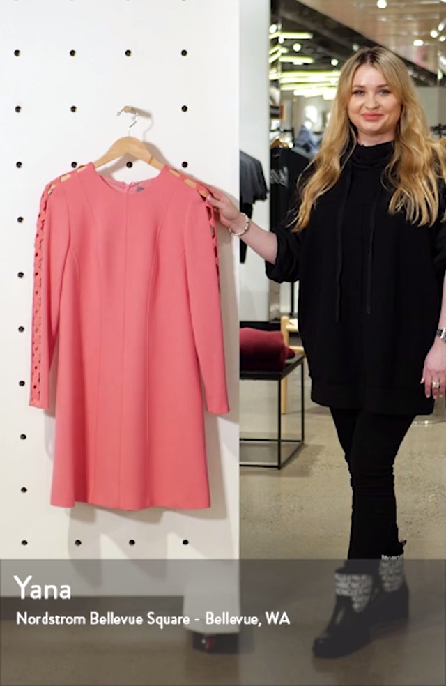 Lela Rose Wave Inset Long Sleeve Dress Nordstrom