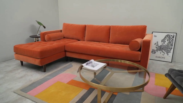 Scott 4 Seater Left Hand Facing Chaise End Sofa Burnt Orange Cotton Scott 4 Seater Left Hand Facing Chaise End Sofa Burnt Orange Cotton Velvet Made