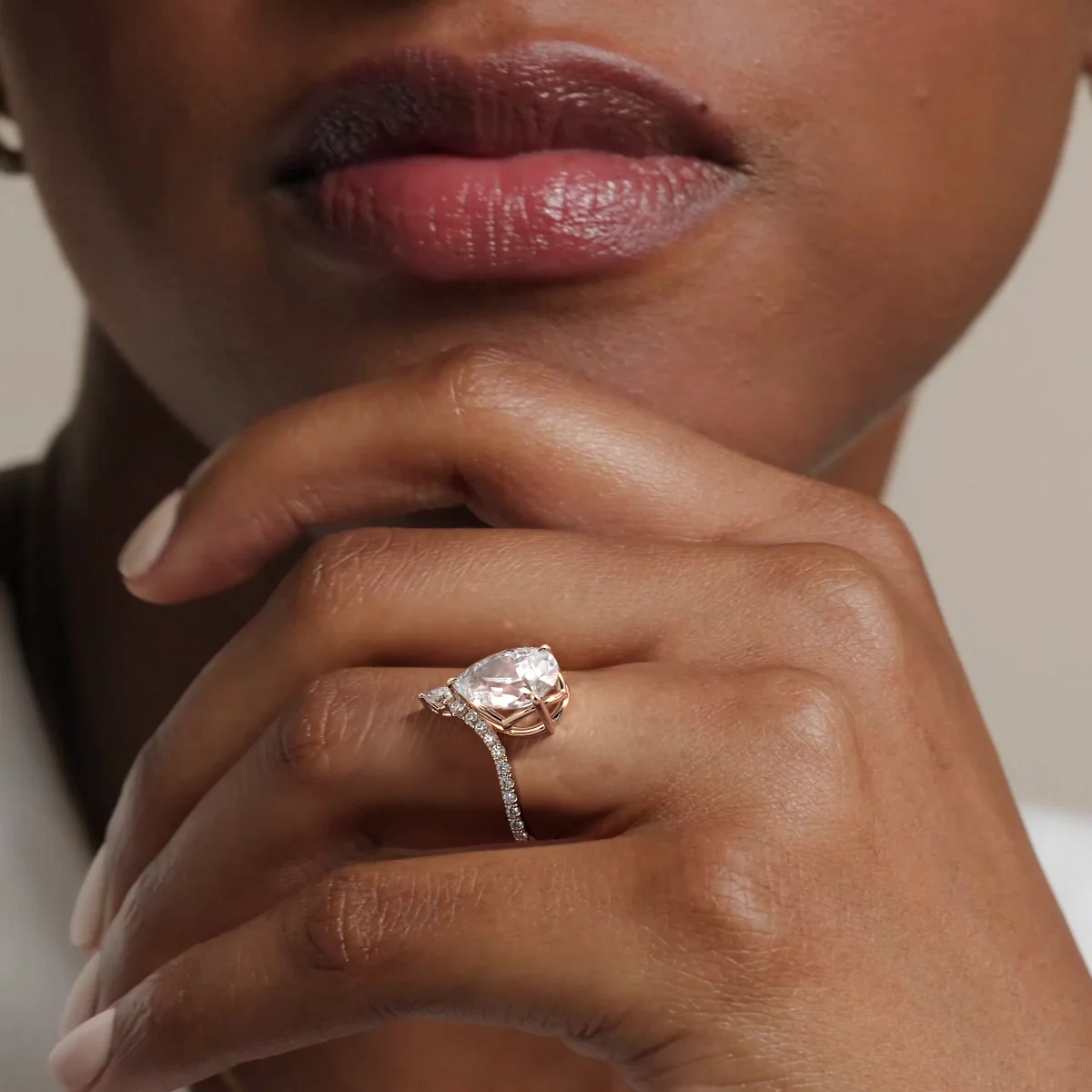 what colour jacket to wear with gold dress Rose Gold Radiant Cut Diamond Option Engagement Ring 925 Silver +Rose Gold/Moissanite / 6 main image 1