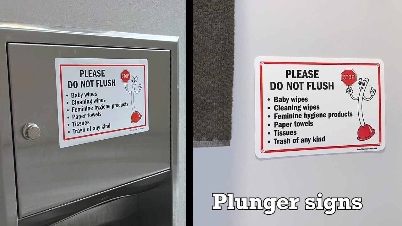 Plunger Mascot Please Do Not Flush Signs S2-1694