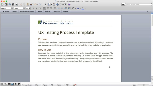ux testing process template demand metric