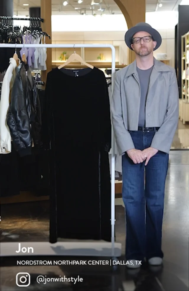 Eileen Fisher Bateau Neck Long Sleeve Velvet Maxi Dress