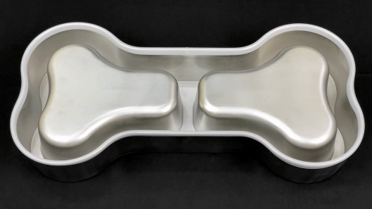Ptlom Non-skid Stainless Steel Bone Shape Dual Dog Bowl, Silver, Large