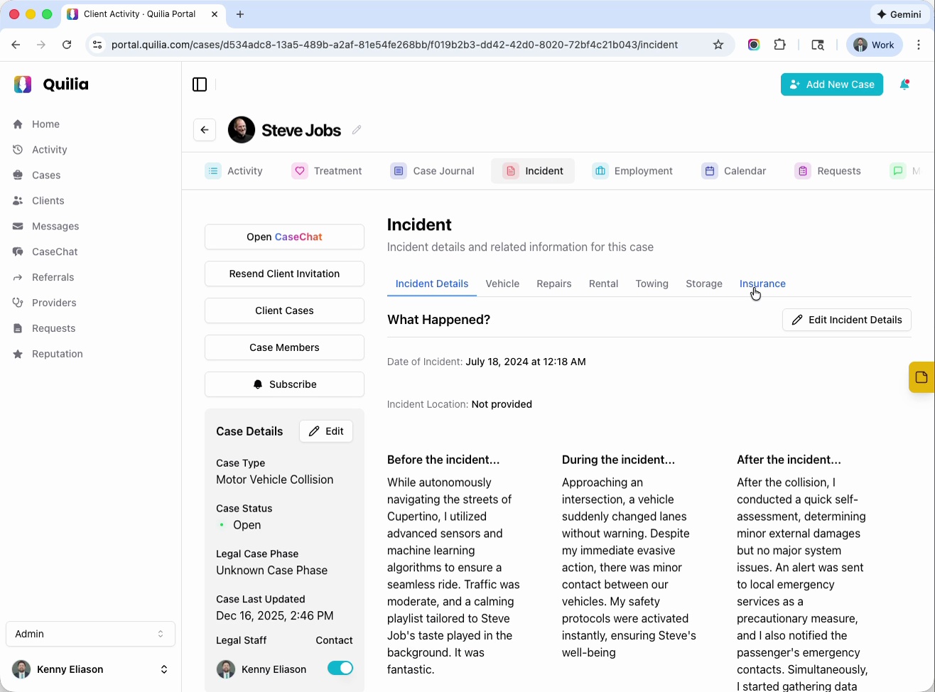 How to Add Insurance Information to a Client's Case