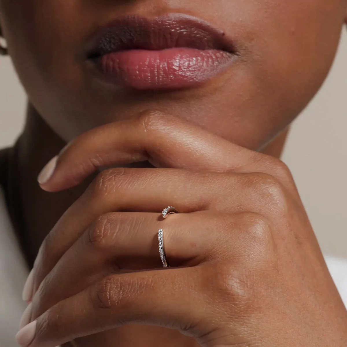 Camellia Milgrain Diamond Open Ring in 18K White Gold | Brilliant