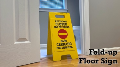 Bilingual Restroom Closed For Cleaning Free-Standing Sign