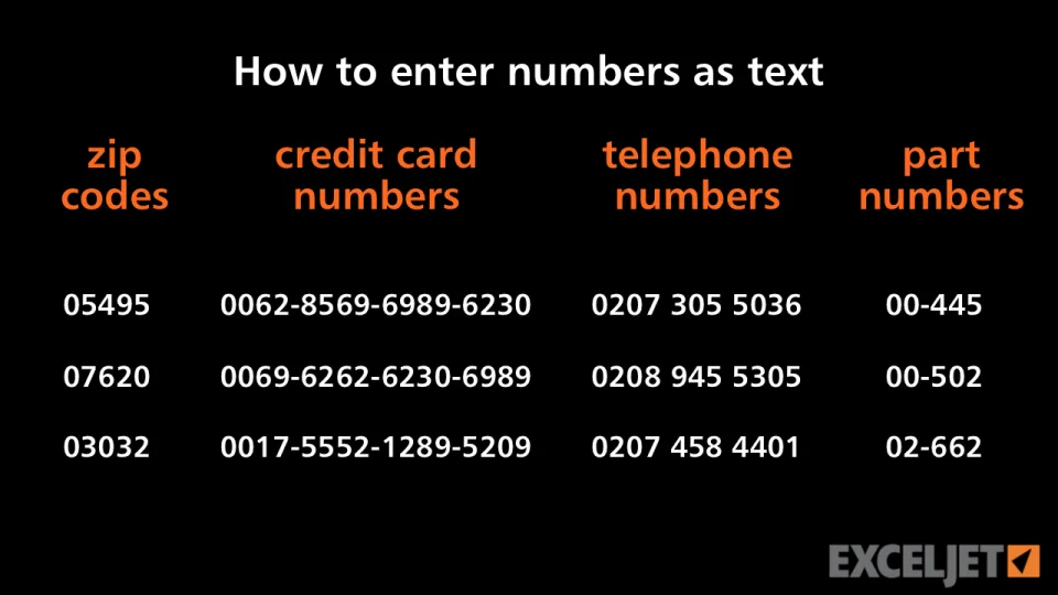 How to enter numbers as text in Excel (video) | Exceljet