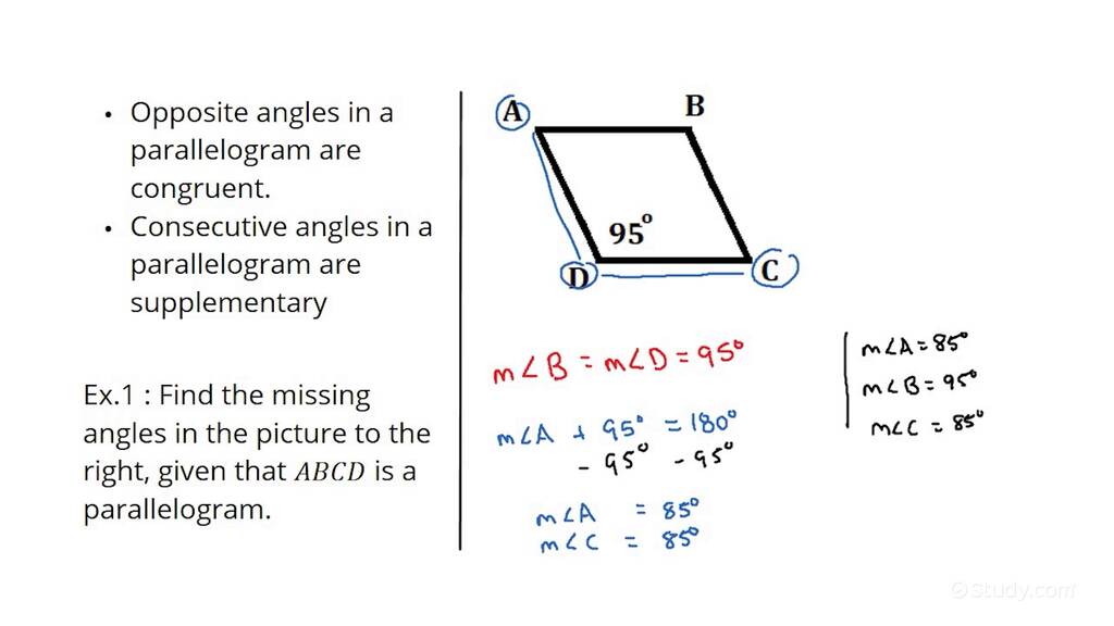 How To Find Missing Angles In Parallelograms Geometry