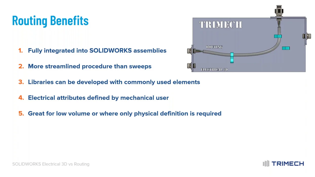 SOLIDWORKS Electrical 3D vs Routing - TriMech