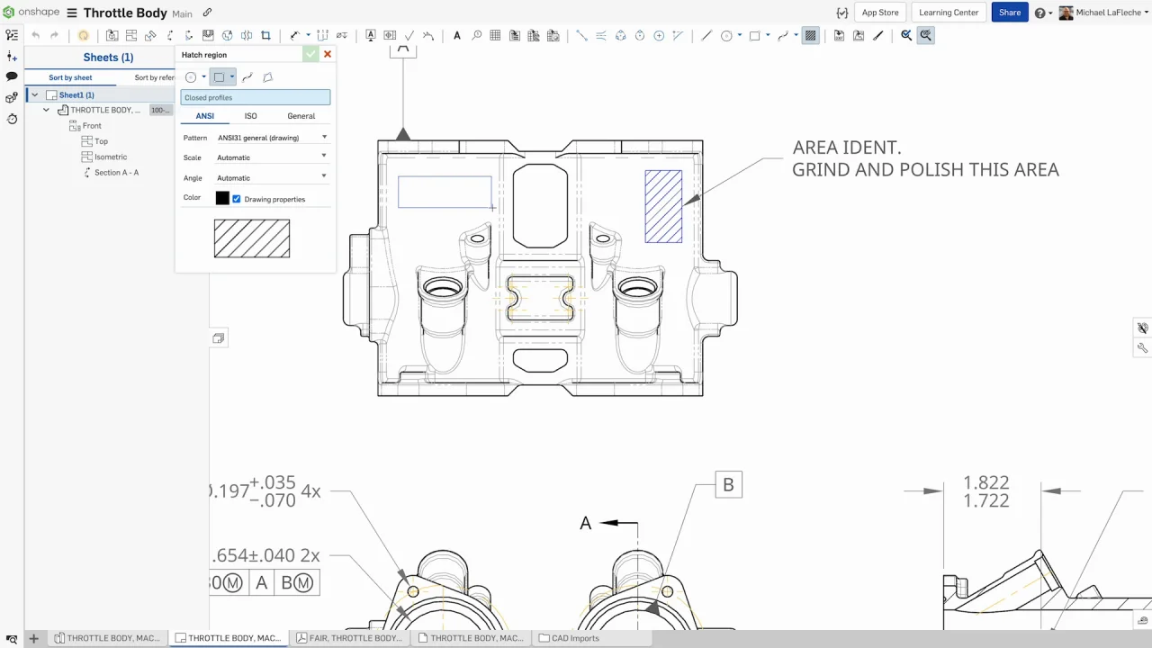 Reduce hatch scale in drawings — Onshape