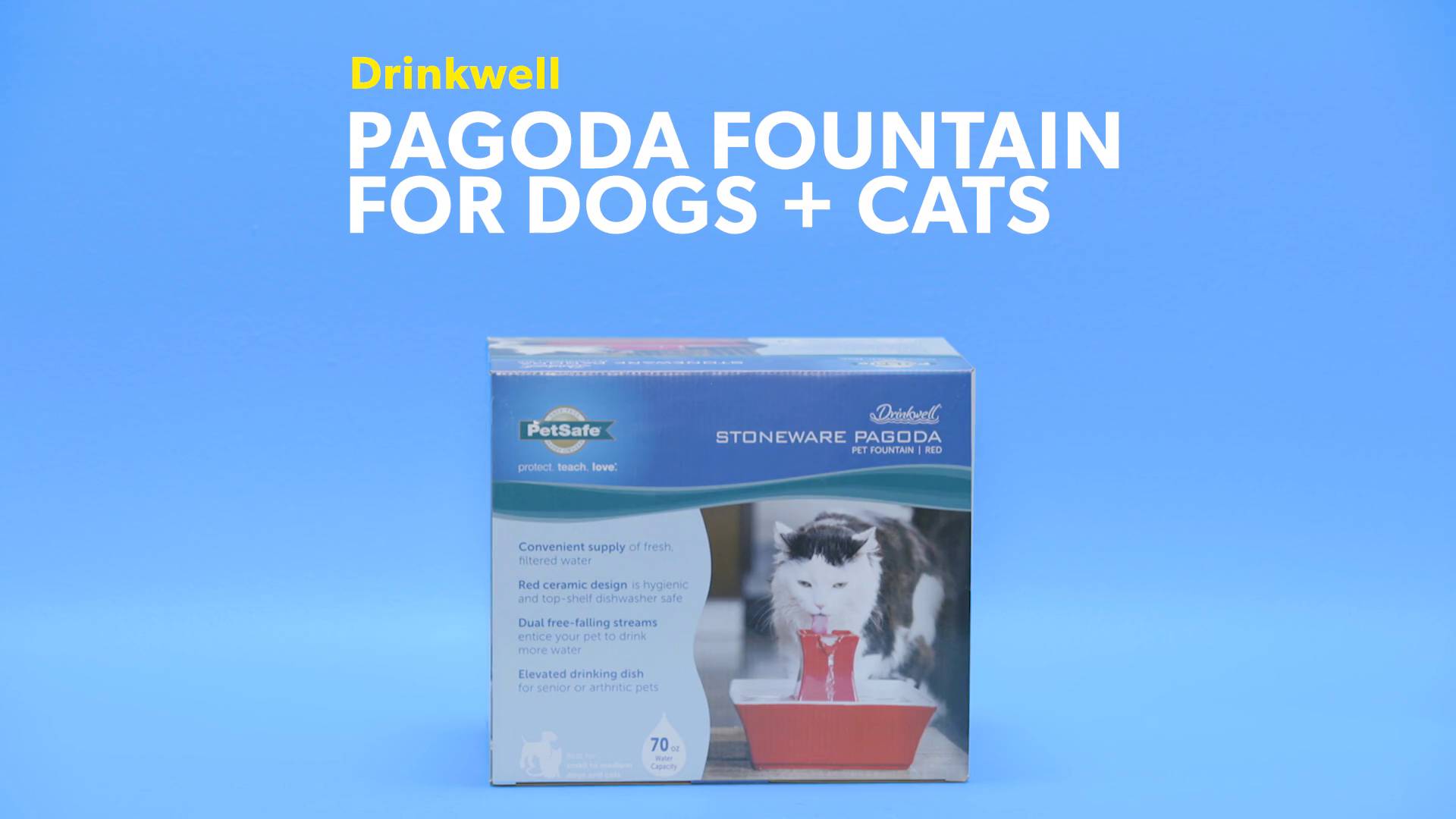 PETSAFE Drinkwell Pagoda Ceramic Dog Cat Fountain White 70 oz